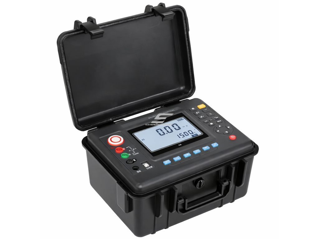 Izoliacijos varžos matuoklis (megometras) | 0.01 MΩ–10 TΩ | 100-5000 V | LCD ekranas | AC/DC įtampos, srovės ir talpos matavimas