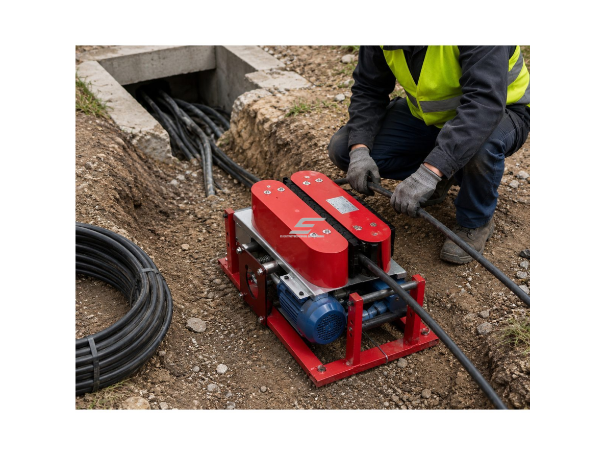 Elektrinis kabelių tiesimo įrenginys | kabelių stūmimo mašina | 380V | 5kN | 7m/min | Ø30–180mm | 2x1.1kW | požeminių galios kabelių tiesimui 4
