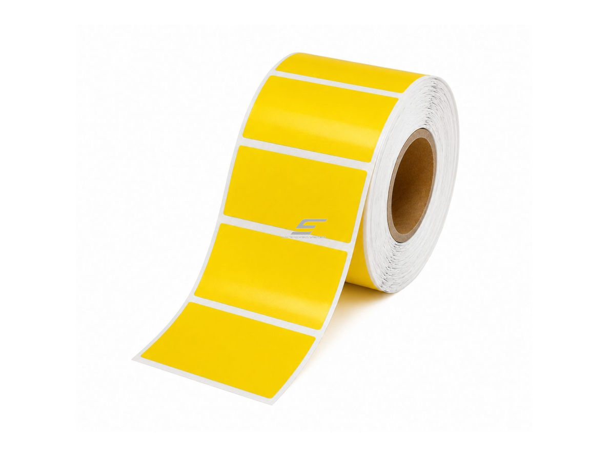 Kabelio žymėjimo etiketė | 30x15 + 27mm | geltona | 500 vnt/rul. | laidų ir kabelių ženklinimui Kabelio žymėjimo etiketė | 30x15 + 27mm | geltona | 500 vnt/rul. | laidų ir kabelių ženklinimui