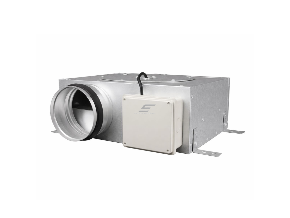 Kanalinis išcentrinis ventiliatorius žemo profilio korpuse | D160 | 563 m³/h | 95 W | 230 V | 452 Pa | 361×180×373 mm | cinkuotas plienas | ESLP12882