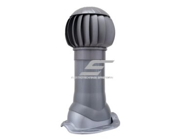 Rotacinis deflektorius D160 su padu | metalinei stogo dangai | komplektas su izoliuota anga | ABS | pilkas Rotacinis deflektorius D160 su padu | metalinei stogo dangai | komplektas su izoliuota anga | ABS | pilkas