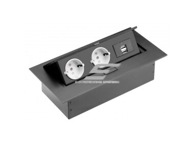 Kištukinių lizdų blokas | montuojamas į baldus | užsidarantis | 2xSchuko | USB-A | 265x130x63mm | 1,5m kabelis | juodas | AE-PBU02GS-20 | 5901867157065 Kištukinių lizdų blokas | montuojamas į baldus | užsidarantis | 2xSchuko | USB-A | 265x130x63mm | 1,5m kabelis | juodas | AE-PBU02GS-20 | 5901867157065