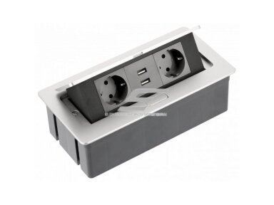 Kištukinių lizdų blokas | montuojamas į baldus | užsidarantis | 2xSchuko | 2xUSB-A | 240x120x73mm | 1,5m kabelis | sidabrinis | AE-PBSUC2GS-53 | 5902801252235 Kištukinių lizdų blokas | montuojamas į baldus | užsidarantis | 2xSchuko | 2xUSB-A | 240x120x73mm | 1,5m kabelis | sidabrinis | AE-PBSUC2GS-53 | 5902801252235
