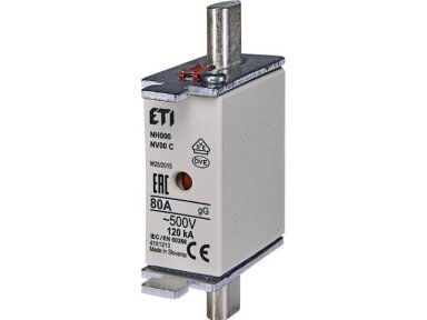 Peilinis saugiklis | NH000 | 80A | 500V | 120kA | gG | Eti | KOMBI | 004181213 Peilinis saugiklis | NH000 | 80A | 500V | 120kA | gG | Eti | KOMBI | 004181213