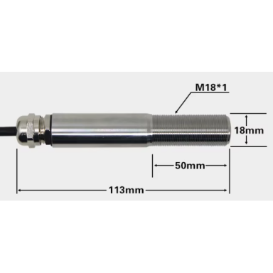 Contactless infrared (IR) temperature sensor | 0–300 °C | M18 | 113mm | 10–30 VDC | RS485 | stainless steel Contactless infrared (IR) temperature sensor | 0–300 °C | M18 | 113mm | 10–30 VDC | RS485 | stainless steel