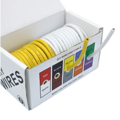 Heat and cold resistant silicone electrical cable | 14AWG (~3.5 mm²) | 20 m | tinned copper | IP65 | -60…+200°C | yellow + white Heat and cold resistant silicone electrical cable | 14AWG (~3.5 mm²) | 20 m | tinned copper | IP65 | -60…+200°C | yellow + white