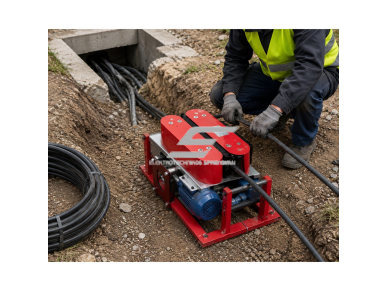 Elektrinis kabelių tiesimo įrenginys | kabelių stūmimo mašina | 380V | 5kN | 7m/min | Ø30–180mm | 2x1.1kW | požeminių galios kabelių tiesimui 4 Elektrinis kabelių tiesimo įrenginys | kabelių stūmimo mašina | 380V | 5kN | 7m/min | Ø30–180mm | 2x1.1kW | požeminių galios kabelių tiesimui 4