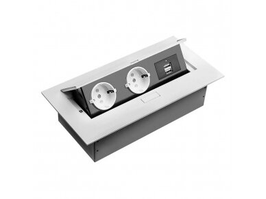 Kištukinių lizdų blokas | montuojamas į baldus | užsidarantis | 2xSchuko | USB-A | 265x130x63mm | 1,5m kabelis | baltas | AE-PBU02GS-10 | 5901867157072 Kištukinių lizdų blokas | montuojamas į baldus | užsidarantis | 2xSchuko | USB-A | 265x130x63mm | 1,5m kabelis | baltas | AE-PBU02GS-10 | 5901867157072