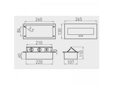 Kištukinių lizdų blokas | montuojamas į baldus | užsidarantis | 2xSchuko | USB-A | 265x130x63mm | 1,5m kabelis | baltas | AE-PBU02GS-10 | 5901867157072 2