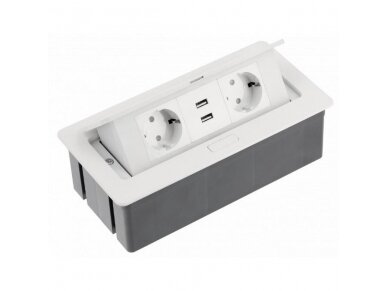 Kištukinių lizdų blokas | montuojamas į baldus | užsidarantis | 2xSchuko | 2xUSB-A | 240x120x73mm | 1,5m kabelis | baltas | AE-PBSUC2GS-10 | 5902801252259 Kištukinių lizdų blokas | montuojamas į baldus | užsidarantis | 2xSchuko | 2xUSB-A | 240x120x73mm | 1,5m kabelis | baltas | AE-PBSUC2GS-10 | 5902801252259