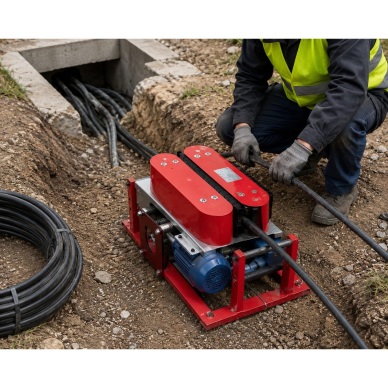 Elektriskā kabeļu ieklāšanas iekārta | kabeļu stumšanas mašīna | 380V | 5kN | 7m/min | Ø30–180mm | 2x1.1kW | pazemes spēka kabeļu ieklāšanai 4