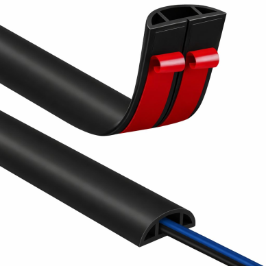 Cable channel with adhesive tape | flexible PVC plastic | 20 mm | cuttable | 1 m | black Cable channel with adhesive tape | flexible PVC plastic | 20 mm | cuttable | 1 m | black