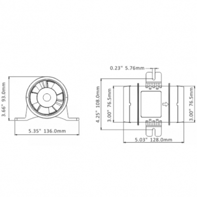 In-line duct fan | 12 V DC | 270 CFM (~459 m³/h) | 4″ (100 mm) | axial impeller | ES-ISURE4 3 In-line duct fan | 12 V DC | 270 CFM (~459 m³/h) | 4″ (100 mm) | axial impeller | ES-ISURE4 3