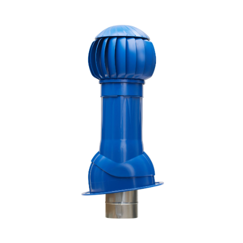 Rotary deflector D160 with flashing | for bitumen roofing | kit with insulated outlet | ABS | blue 2
