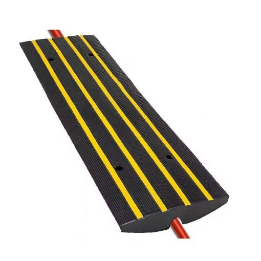 Kabeļu aizsargu rampa | 1 kanāls | gumijas kabeļu aizsargs | 1220 x 410 x 64 mm | ar pārbraukšanas funkciju | dzeltena/melna | āra apstākļiem