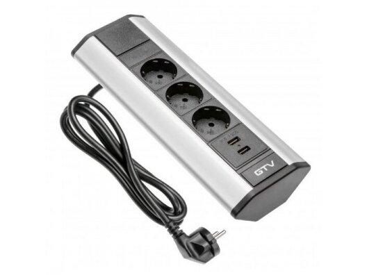 Kištukinių lizdų blokas | montuojamas ant paviršiaus | kampinis | 3xSchuko | 2xUSB-A | sidabrinis | AE-PBKT3S2U-80 | 5901867162809