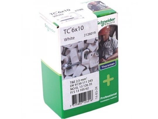 Laikiklis plokščiam laidui | kabeliui | TC 6x10mm / 2x25mm | 100vnt. | baltas | Schneider Electric | Thorsman | 2126019 | 7315882126018 Laikiklis plokščiam laidui | kabeliui | TC 6x10mm / 2x25mm | 100vnt. | baltas | Schneider Electric | Thorsman | 2126019 | 7315882126018