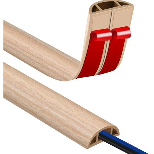 Cable channel with adhesive tape | flexible PVC plastic | 20 mm | cuttable | 1 m | white oak texture