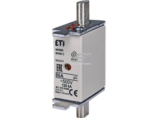 Peilinis saugiklis | NH000 | 80A | 500V | 120kA | gG | Eti | KOMBI | 004181213 Peilinis saugiklis | NH000 | 80A | 500V | 120kA | gG | Eti | KOMBI | 004181213