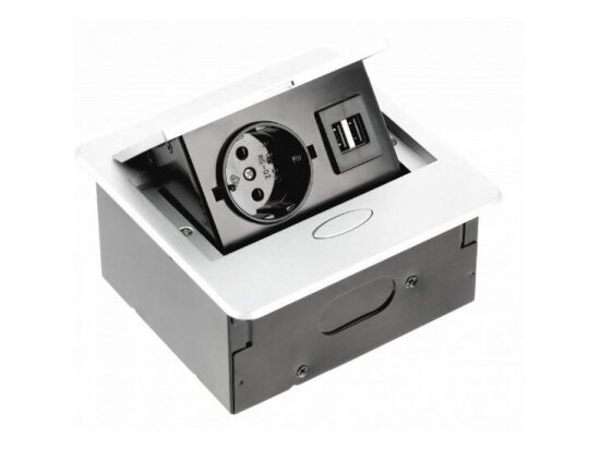 Kištukinių lizdų blokas | montuojamas į baldus | užsidarantis | 1xSchuko | 2xUSB-A | 135x135x109mm | 1,5m kabelis | baltas | AE-PB1SAVA-10 | 5902801355189 Kištukinių lizdų blokas | montuojamas į baldus | užsidarantis | 1xSchuko | 2xUSB-A | 135x135x109mm | 1,5m kabelis | baltas | AE-PB1SAVA-10 | 5902801355189