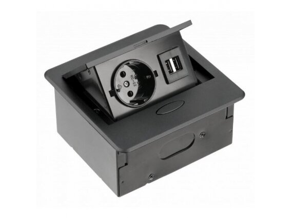 Kištukinių lizdų blokas | montuojamas į baldus | užsidarantis | 1xSchuko | 2xUSB-A | 135x135x109mm | 1,5m kabelis | juodas | AE-PB1SAVA-20 | 5902801349706 Kištukinių lizdų blokas | montuojamas į baldus | užsidarantis | 1xSchuko | 2xUSB-A | 135x135x109mm | 1,5m kabelis | juodas | AE-PB1SAVA-20 | 5902801349706
