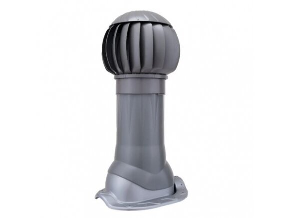 Rotacinis deflektorius D160 su padu | metalinei stogo dangai | komplektas su izoliuota anga | ABS | pilkas Rotacinis deflektorius D160 su padu | metalinei stogo dangai | komplektas su izoliuota anga | ABS | pilkas