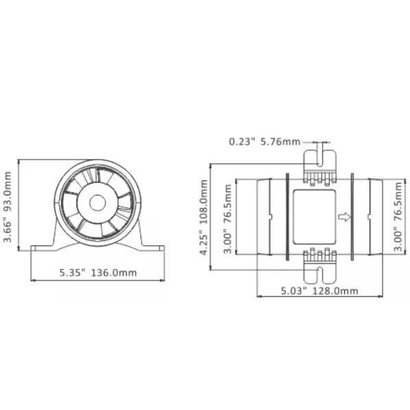 In-line duct fan | 12 V DC | 270 CFM (~459 m³/h) | 4″ (100 mm) | axial impeller | ES-ISURE4 3 In-line duct fan | 12 V DC | 270 CFM (~459 m³/h) | 4″ (100 mm) | axial impeller | ES-ISURE4 3