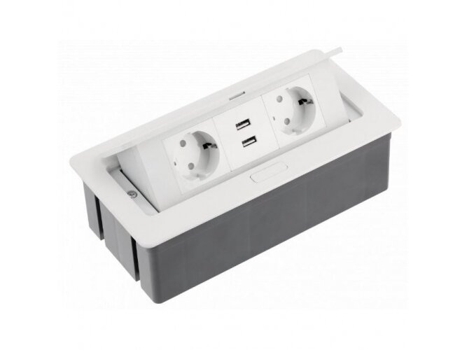 Kištukinių lizdų blokas | montuojamas į baldus | užsidarantis | 2xSchuko | 2xUSB-A | 240x120x73mm | 1,5m kabelis | baltas | AE-PBSUC2GS-10 | 5902801252259 Kištukinių lizdų blokas | montuojamas į baldus | užsidarantis | 2xSchuko | 2xUSB-A | 240x120x73mm | 1,5m kabelis | baltas | AE-PBSUC2GS-10 | 5902801252259