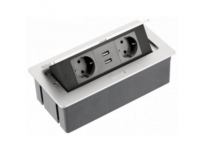 Kištukinių lizdų blokas | montuojamas į baldus | užsidarantis | 2xSchuko | 2xUSB-A | 240x120x73mm | 1,5m kabelis | sidabrinis | AE-PBSUC2GS-53 | 5902801252235 Kištukinių lizdų blokas | montuojamas į baldus | užsidarantis | 2xSchuko | 2xUSB-A | 240x120x73mm | 1,5m kabelis | sidabrinis | AE-PBSUC2GS-53 | 5902801252235
