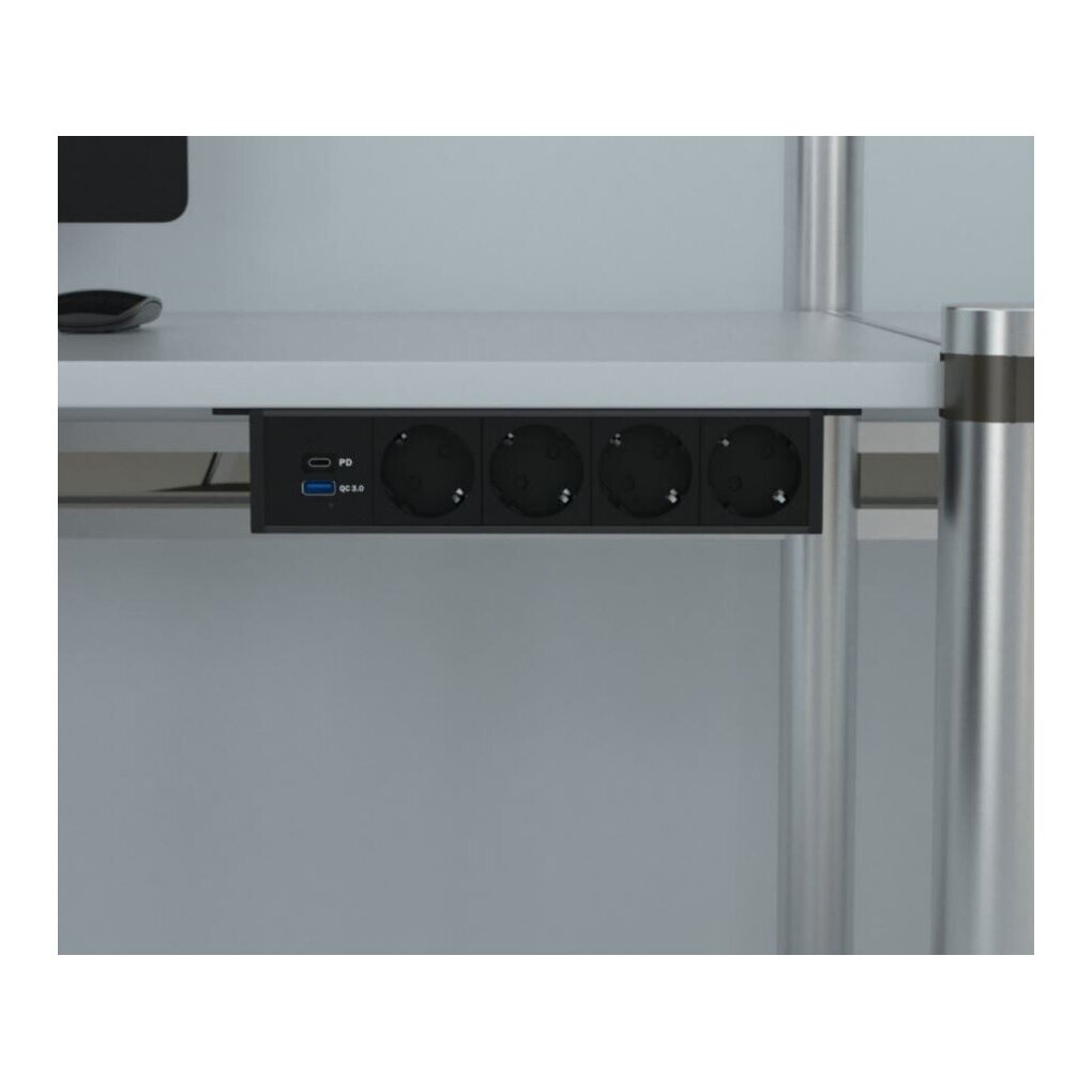 Socket outlet block | under-desk mounting | 4xSchuko | 1xUSB-C | 1xUSB-A | 1xHDMI | 1xRJ45 | 317x53mm | black 2
