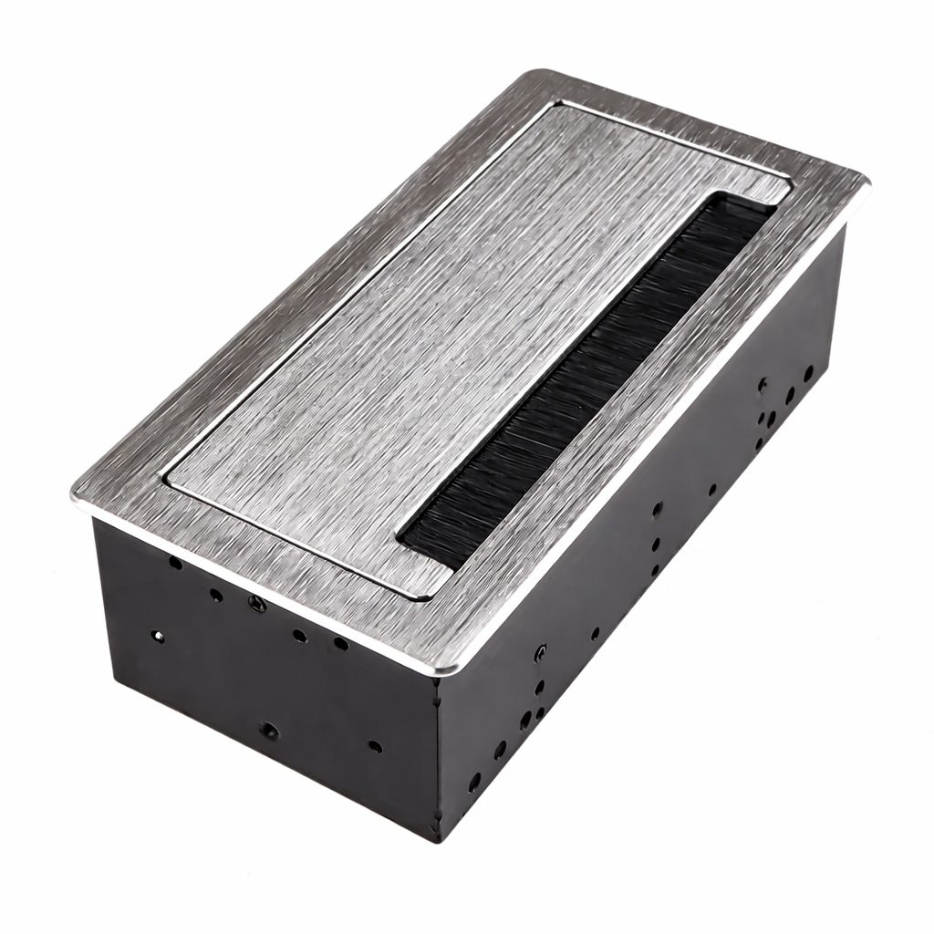 Wpuszczany blok gniazd blatowych | z pokrywą | USB + 2 gniazda | IP20 | obudowa aluminiowa | uniwersalny | srebrny 1