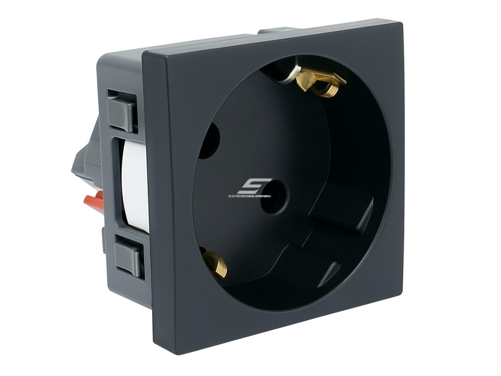 Modulinis kištukinis lizdas | su įžeminimu | įmontuojamas | 1xSchuko | 16A | 45x45mm | juodas | ESP16-02-02 Modulinis kištukinis lizdas | su įžeminimu | įmontuojamas | 1xSchuko | 16A | 45x45mm | juodas | ESP16-02-02