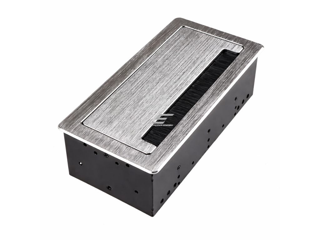 Įleidžiamas stalviršio elektros lizdų blokas | su dangteliu | USB + 2 lizdai | IP20 | aliuminio korpusas | 266x130x77mm | sidabrinis 1