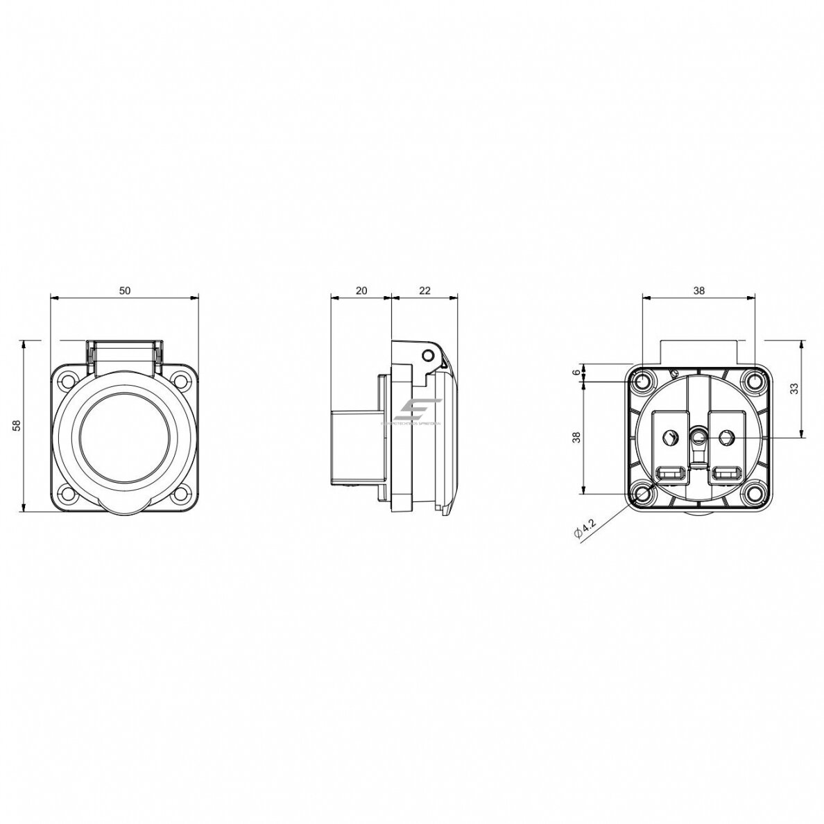 Socket outlet | schuko | industrial | flush-mounted | 16A | 250V | 2P+E | with cover | IP54 | Scame | 570.2561 | 8001636301297 1 Socket outlet | schuko | industrial | flush-mounted | 16A | 250V | 2P+E | with cover | IP54 | Scame | 570.2561 | 8001636301297 1