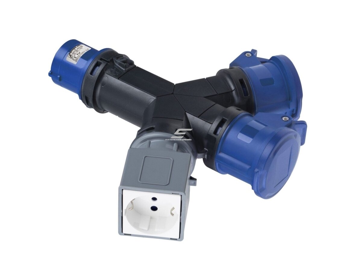 Kištukas | adapteris | perėjimas | iš 3P 16A 6h 230V į 230V 2x3P 16A + 1xSchuko | IP40 | FAMATEL | 16010 Kištukas | adapteris | perėjimas | iš 3P 16A 6h 230V į 230V 2x3P 16A + 1xSchuko | IP40 | FAMATEL | 16010