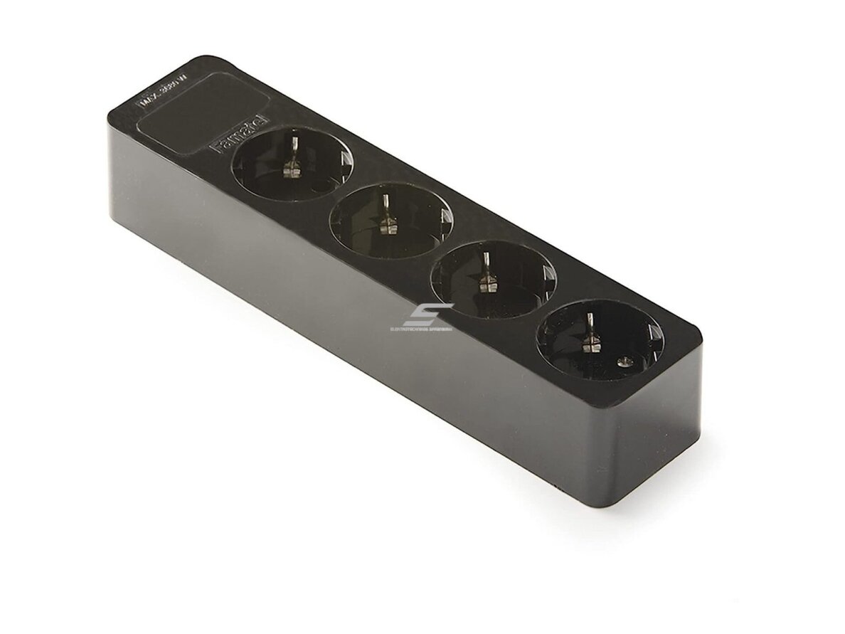 Kištukinis lizdas | 4xSchuko | 16A | 250V | 3680W | su įžeminimu | atsparus UV | juodas | FAMATEL | 2524-N Kištukinis lizdas | 4xSchuko | 16A | 250V | 3680W | su įžeminimu | atsparus UV | juodas | FAMATEL | 2524-N