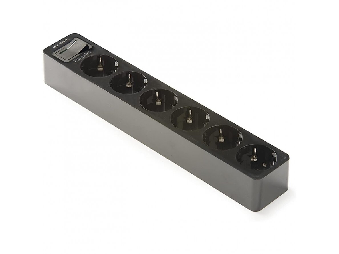 Kištukinis lizdas | 6xSchuko | 16A | 250V | 3680W | su įžeminimu ir jungikliu | atsparus UV | juodas | FAMATEL | 2508-N Kištukinis lizdas | 6xSchuko | 16A | 250V | 3680W | su įžeminimu ir jungikliu | atsparus UV | juodas | FAMATEL | 2508-N