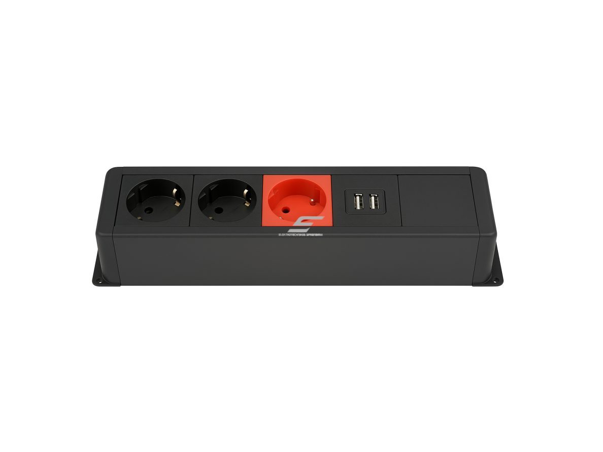 Kištukinių lizdų blokas | montuojamas ant paviršiaus | 12 modulių | 370x55x50mm | juodas | ESP10-12-02 1