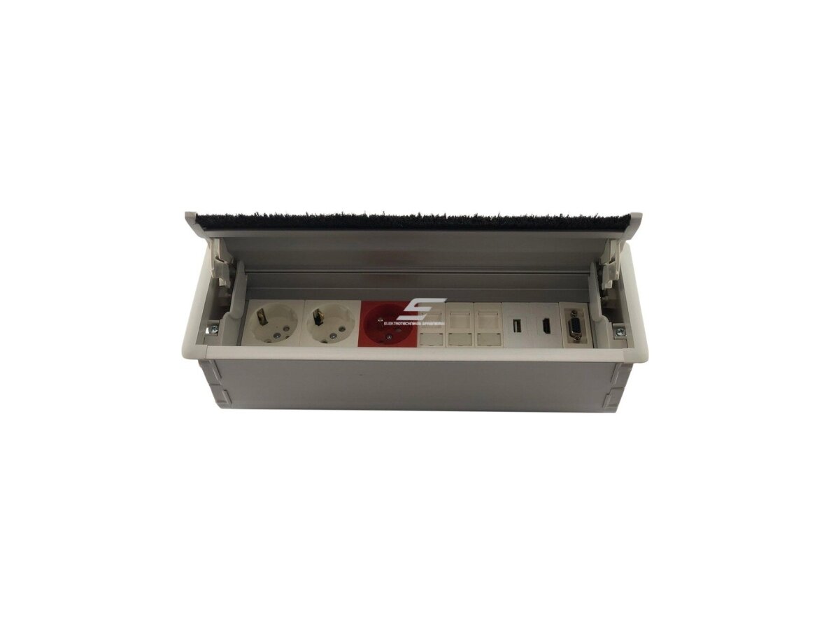 Modulinis kištukinių lizdų | jungčių blokas | dėžutė | montuojamas į baldus | užsidarantis | 12 mod. | 323x112x100mm | pilkas | ESP01-12-01 Modulinis kištukinių lizdų | jungčių blokas | dėžutė | montuojamas į baldus | užsidarantis | 12 mod. | 323x112x100mm | pilkas | ESP01-12-01