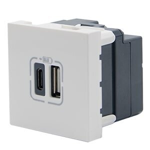 USB-A + USB-C socket | 2 gangs | 2 modules | 3000mA | 5V | flush-mounted | white