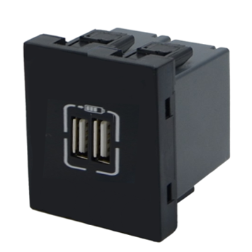 USB-A socket | 2 gangs | 2 modules | 2400mA | 5V | flush-mounted | Black USB-A socket | 2 gangs | 2 modules | 2400mA | 5V | flush-mounted | Black