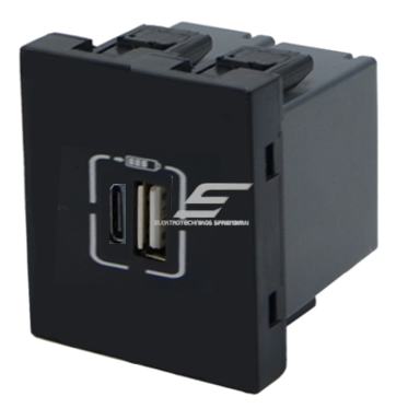 USB-A + USB-C socket | 2 gangs | 2 modules | 3000mA | 5V | flush-mounted | black