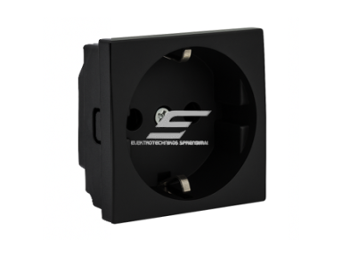 Modulinis kištukinis lizdas | su įžeminimu | įmontuojamas | 1xSchuko | 16A | 45x45mm | juodas | ESP06-02-02 Modulinis kištukinis lizdas | su įžeminimu | įmontuojamas | 1xSchuko | 16A | 45x45mm | juodas | ESP06-02-02