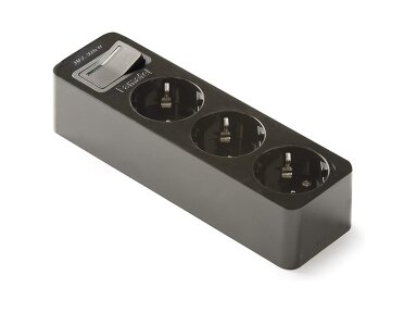 Kištukinis lizdas | 3xSchuko | 16A | 250V | 3680W | su įžeminimu ir jungikliu | atsparus UV | juodas | FAMATEL | 2523-N
