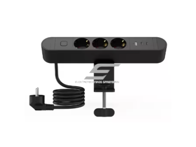 Kištukinis lizdas | tvirtinamas prie stalo paviršiaus | su jungikliu | 3xSchuko jungtys | 3xUSB įkrovikliai | juoda | IP20 Kištukinis lizdas | tvirtinamas prie stalo paviršiaus | su jungikliu | 3xSchuko jungtys | 3xUSB įkrovikliai | juoda | IP20