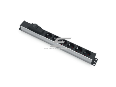 Kištukinių lizdų blokas | montuojamas į skydą | 6xSchuko | su automatiniu jungikliu 1P 16A B | 481mm | juodas/sidabrinis | TEM 14001.1060.000