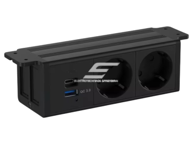 Kištukinių lizdų blokas | montuojamas po stalu | 2xSchuko | 1xUSB-C | 1xUSB-A | 182x53mm | juodas Kištukinių lizdų blokas | montuojamas po stalu | 2xSchuko | 1xUSB-C | 1xUSB-A | 182x53mm | juodas