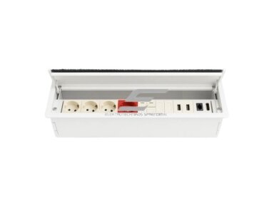 Modulinis kištukinių lizdų | jungčių blokas | dėžutė | montuojamas į baldus | užsidarantis | 16 mod. | 413x112x100mm | baltas | ESP01-16-03 Modulinis kištukinių lizdų | jungčių blokas | dėžutė | montuojamas į baldus | užsidarantis | 16 mod. | 413x112x100mm | baltas | ESP01-16-03