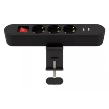 Galda virsmā montējama rozetes bloks | ar slēdzi | 3x Schuko rozetes | 2x USB lādētāji | melns | IP20 Galda virsmā montējama rozetes bloks | ar slēdzi | 3x Schuko rozetes | 2x USB lādētāji | melns | IP20