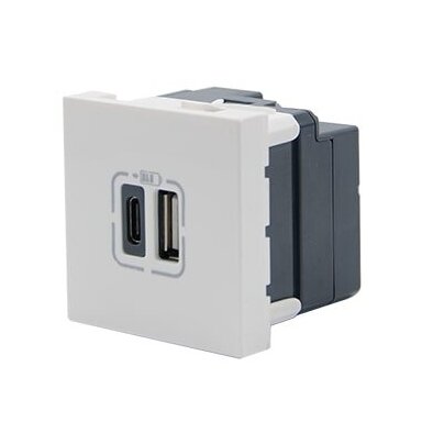 USB-A + USB-C socket | 2 gangs | 2 modules | 3000mA | 5V | flush-mounted | white USB-A + USB-C socket | 2 gangs | 2 modules | 3000mA | 5V | flush-mounted | white